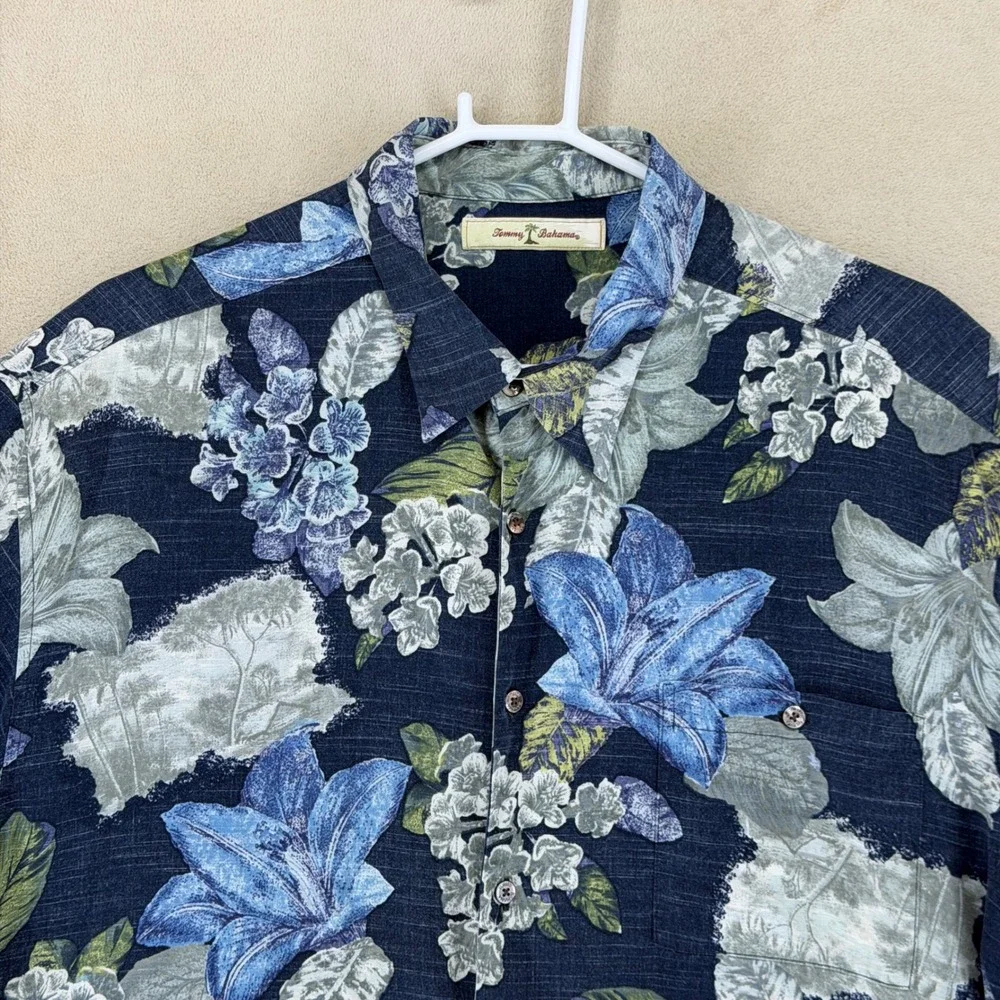 Tommy Bahama Mens XL Short Sleeve Button Down‎ Shirt Floral Print Blue Green